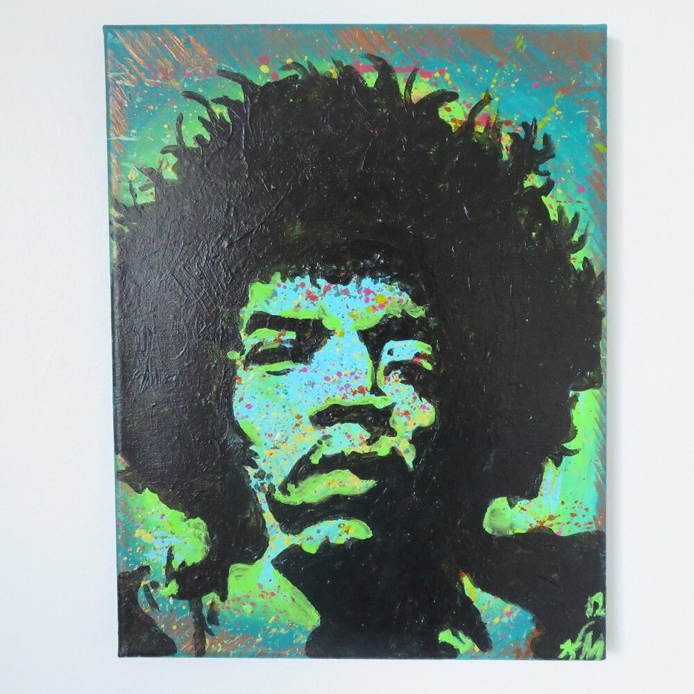 Original Acrylic Jimi Hendrix Portrait Painting on Canvas, 11" x 14" Signed 2012